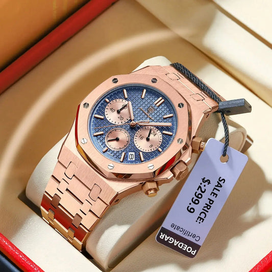 POEDAGAR Original Luxury Men's Watches Date Chronograph