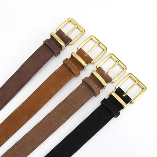 Premium Accessory – Suede Belt with Metal Buckle, Elegant and Versatile