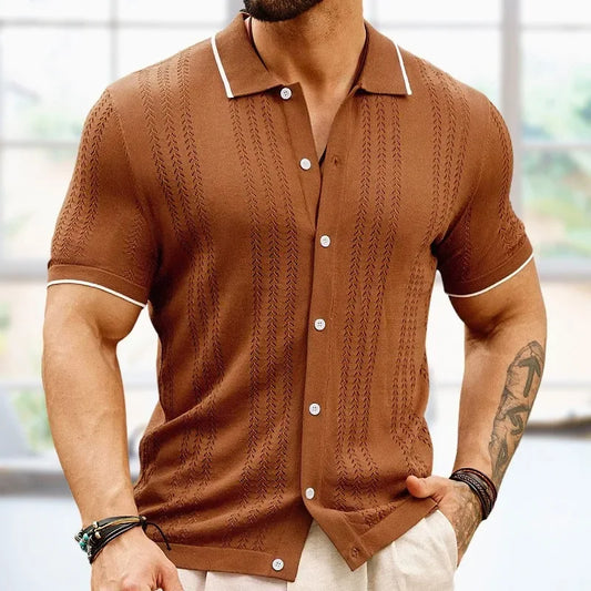 Sophisticated Men's Style – Casual Knit Polo, Solid Color and Versatile Wear