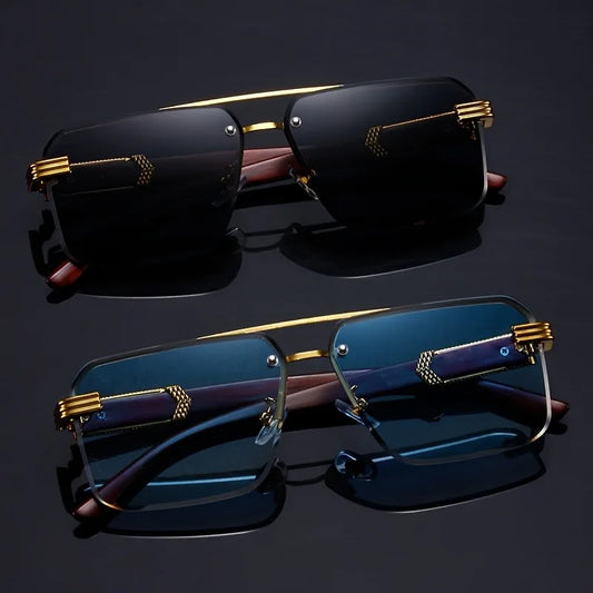 Deluxe Fashion Sunglasses – Frameless Design, Golden Frame, Stylish for Drivers