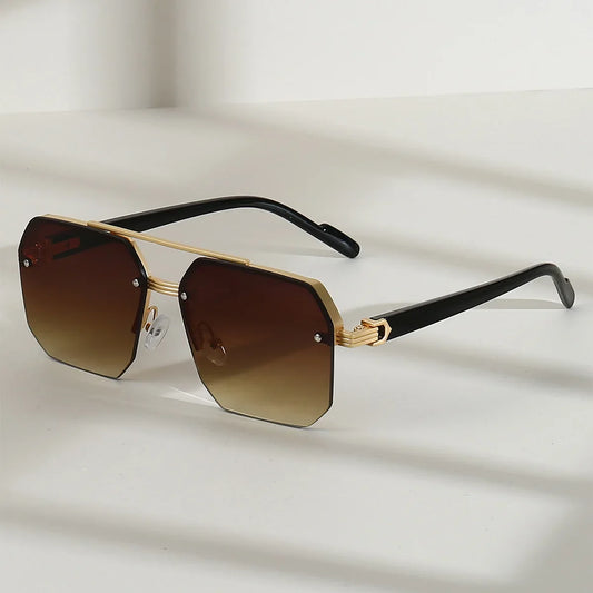 Sophisticated Style – Men's Half-Frame Sunglasses with Rivets, Fashionable and Versatile for Outdoor Activities