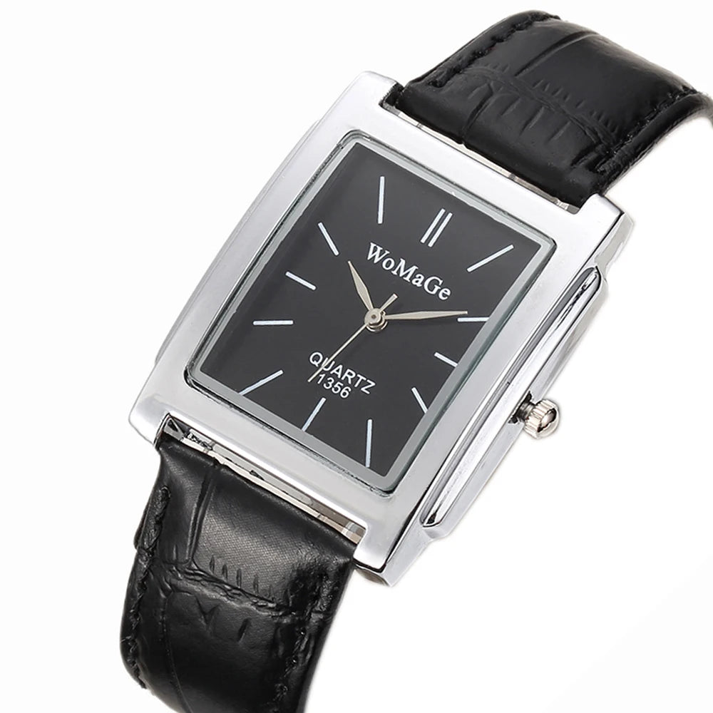 Sophisticated Vintage Watch – Square, High-Quality Leather Strap, Luxury and Elegance