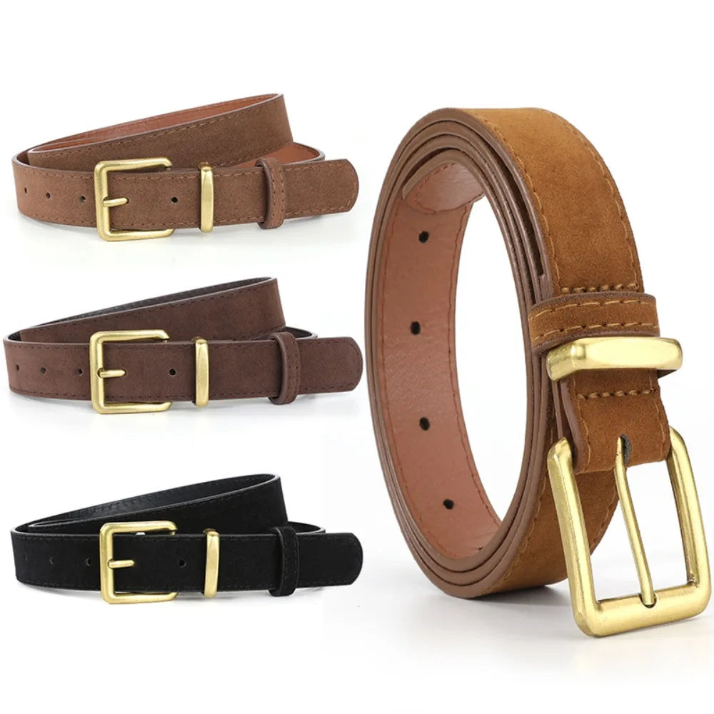 Premium Accessory – Suede Belt with Metal Buckle, Elegant and Versatile