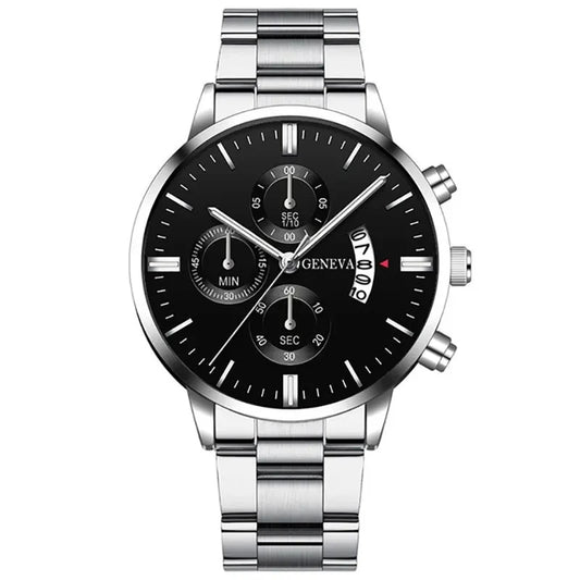 Luxury Men's Stainless Steel Watch – Quartz with Calendar, Business Style