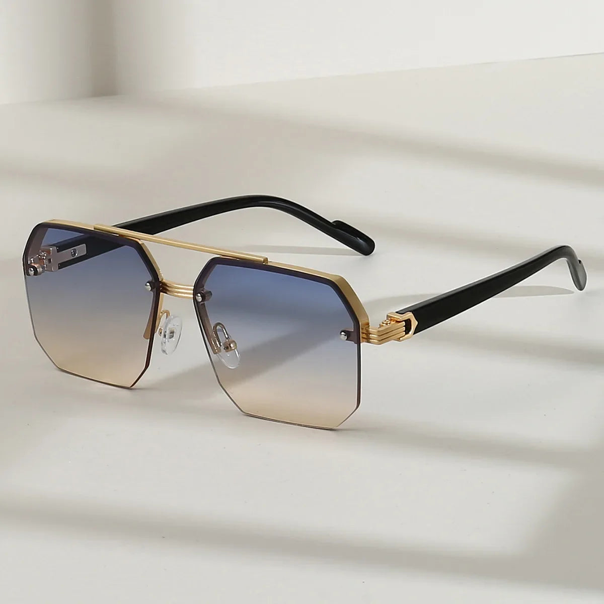 Sophisticated Style – Men's Half-Frame Sunglasses with Rivets, Fashionable and Versatile for Outdoor Activities