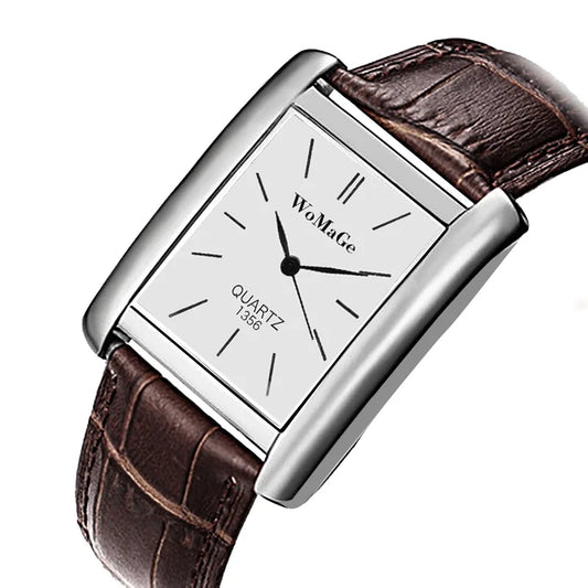 Sophisticated Vintage Watch – Square, High-Quality Leather Strap, Luxury and Elegance