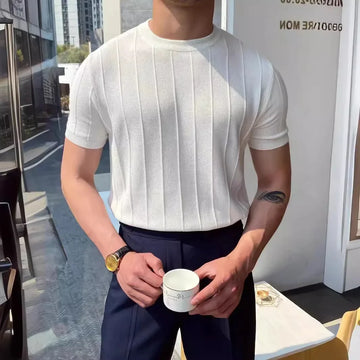Men's Knit T-Shirt – Luxury, Short Sleeve, Round Neck, Korean Style for Summer
