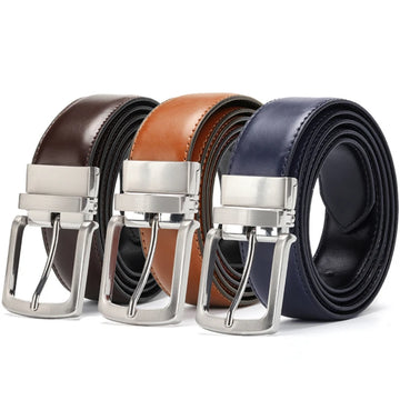 Luxury Men's Belt – Double-Sided Leather with Rotating Alloy Buckle